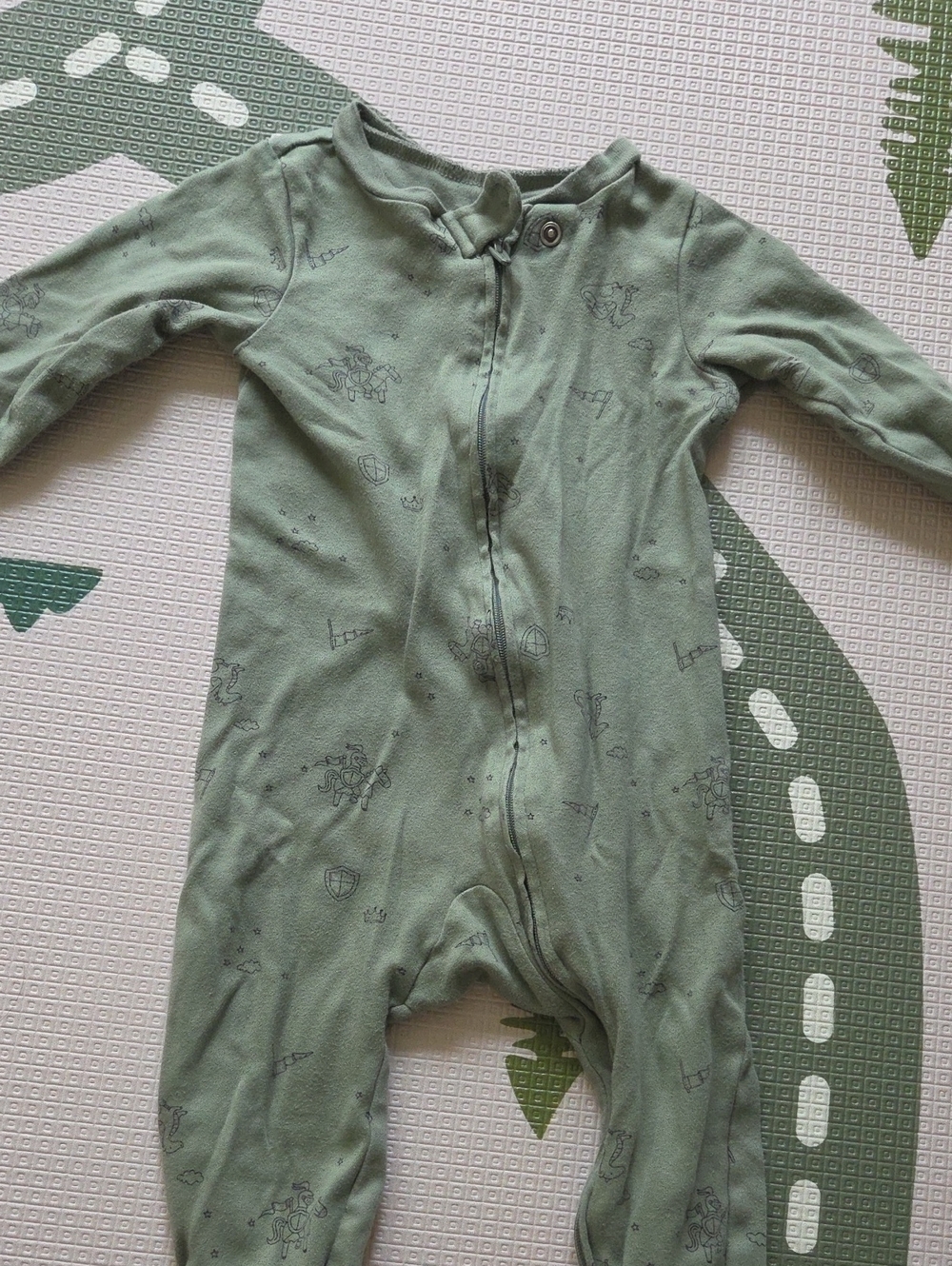 💙6-9M PJs Kids Green Zipper One-Piece Pajamas